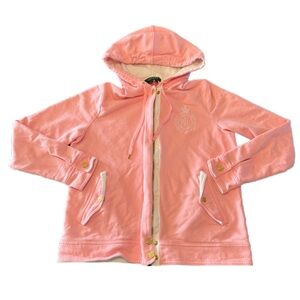 Lauren Ralph Lauren Women's Full Zip Gold Snap Hooded Jersey Jacket Pink Small